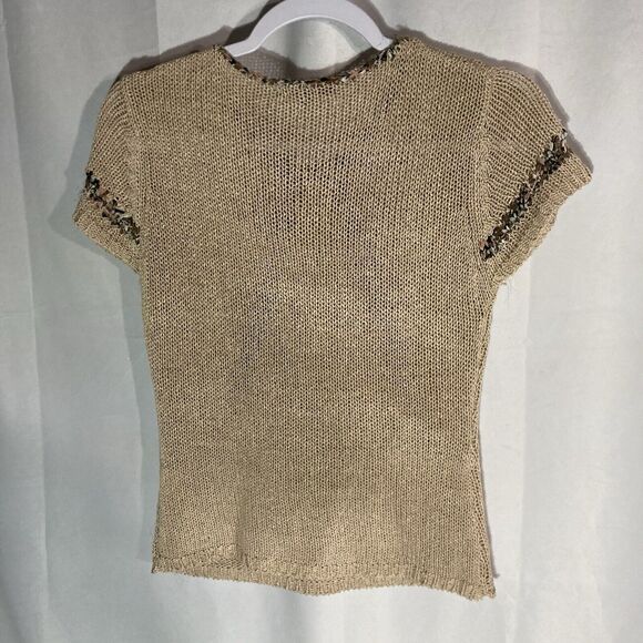 VALENTINE tan brown beaded cap sleeve acrylic nylon sweater top S - Picture 7 of 8